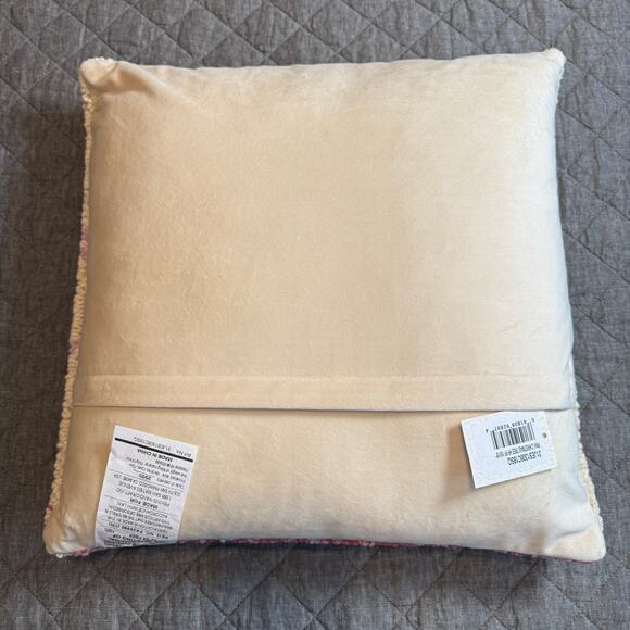 100% Wool Pink Christmas Tree Hook Pillow with Cream Velvet Backing NEW - Picture 9 of 9